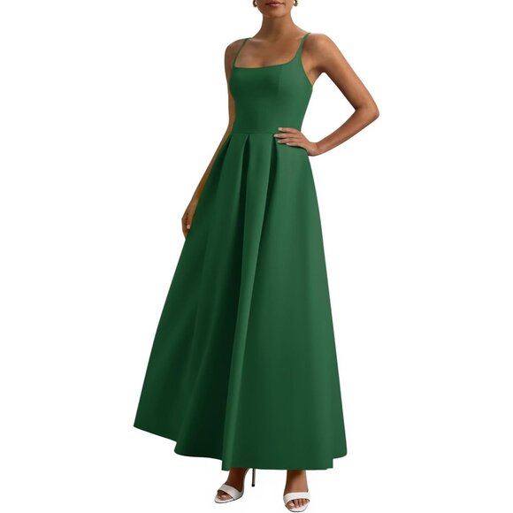 green emerald velvet dress ZAPAKASA Women Dusty Blue Chiffon Bridesmaid Dress A-Line Cold Shoulder  Detachable Sleeves Chiffon Maxi Long Wedding Guest Dress main image 0